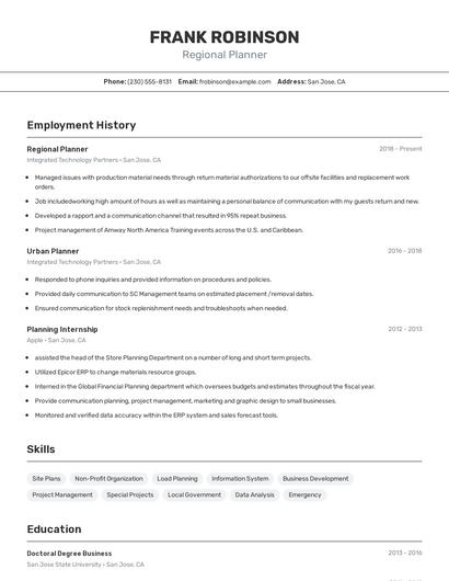 Regional Planner Resume