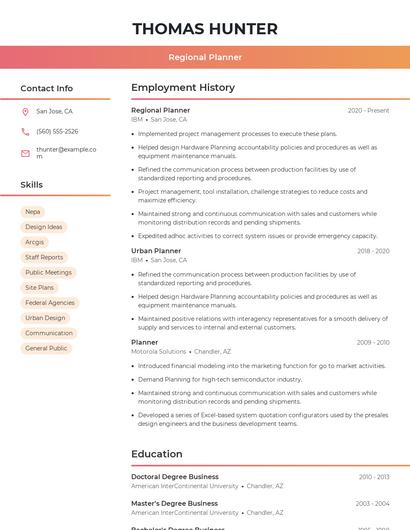 Regional Planner Resume