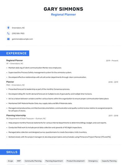 Regional Planner Resume