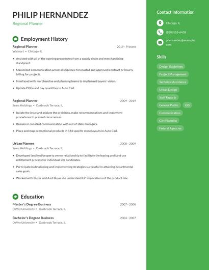 Regional Planner Resume