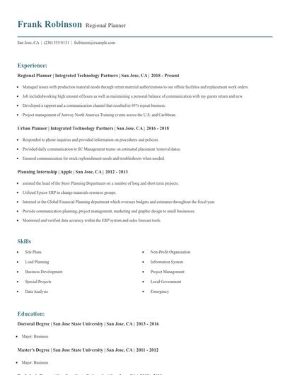 Regional Planner Resume