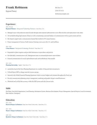 Regional Planner Resume