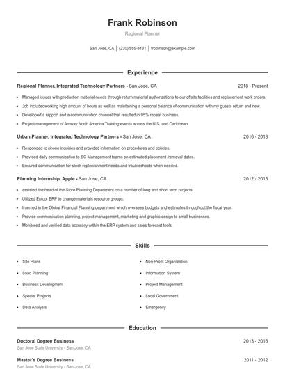 Regional Planner Resume