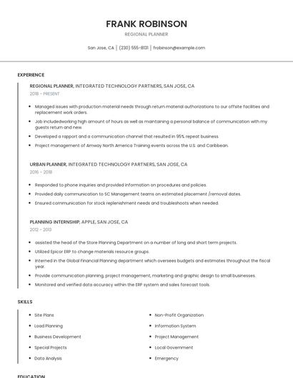 Regional Planner Resume