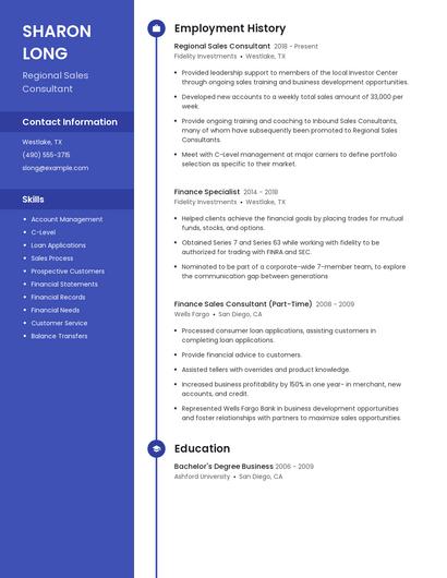 Regional Sales Consultant Resume