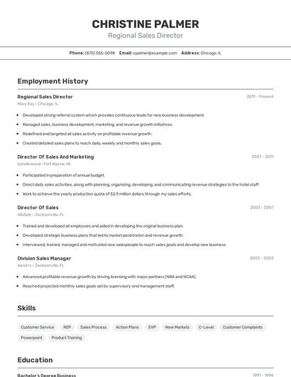 Regional Sales Director Resume