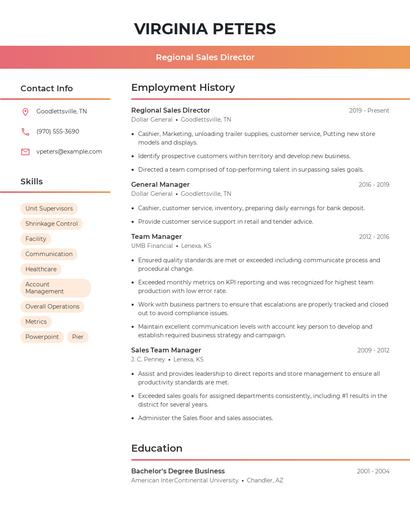 Regional Sales Director Resume