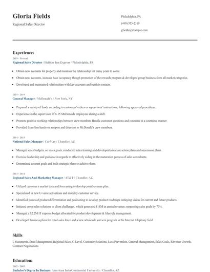 Regional Sales Director Resume
