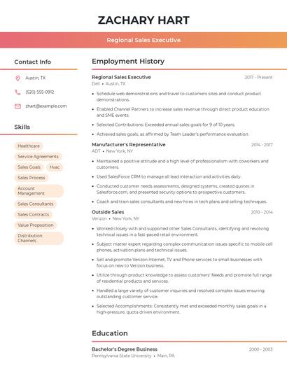 Regional Sales Executive Resume