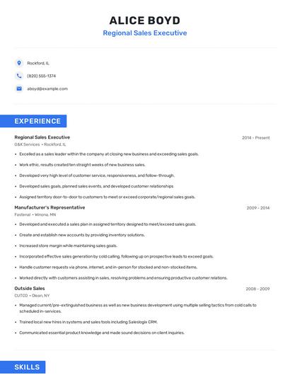 Regional Sales Executive Resume