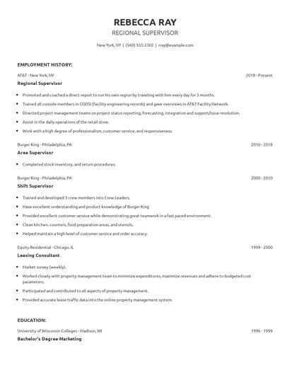 Regional Supervisor Resume
