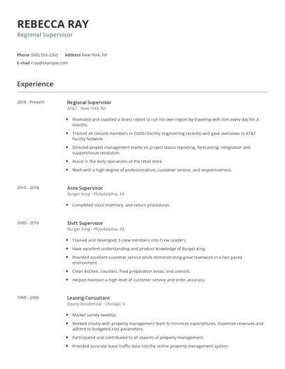 Regional Supervisor Resume