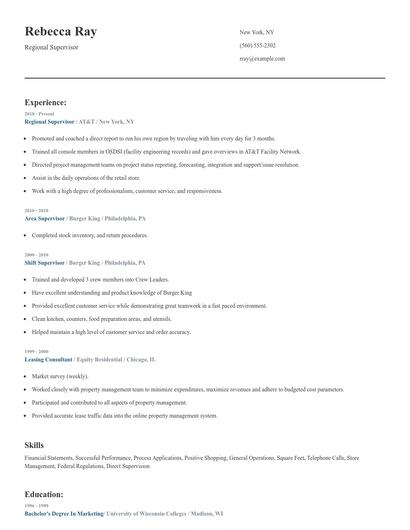 Regional Supervisor Resume