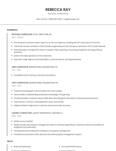 Regional Supervisor Resume