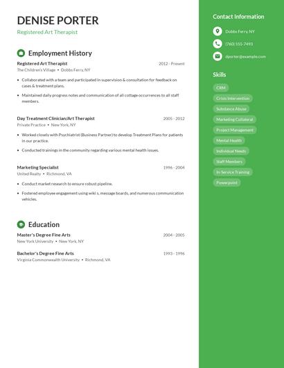 Registered Art Therapist Resume