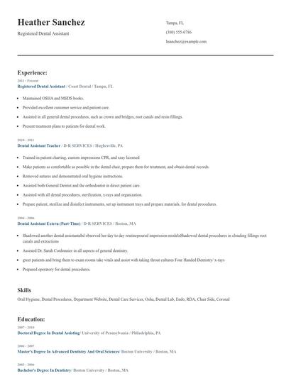 Registered Dental Assistant Resume