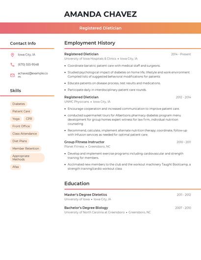 Registered Dietician Resume
