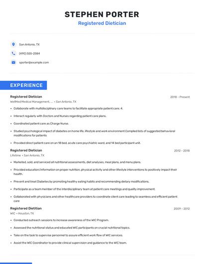 Registered Dietician Resume