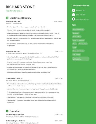 Registered Dietician Resume
