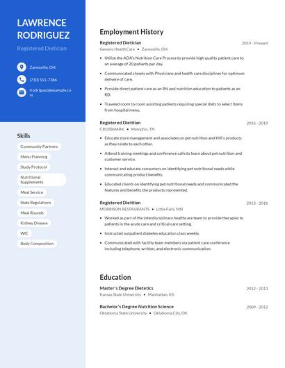 Registered Dietician Resume
