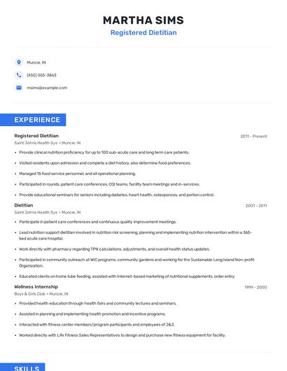 Registered Dietitian Resume