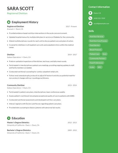 Registered Dietitian Resume