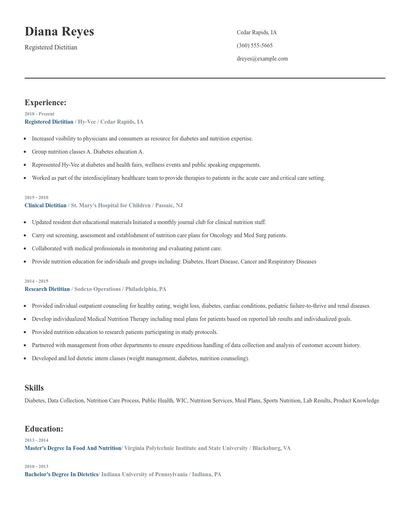 Registered Dietitian Resume