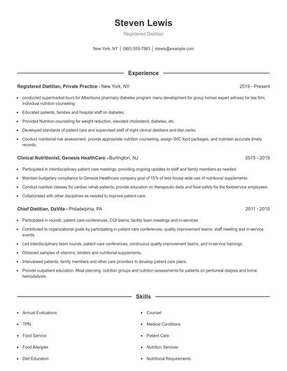 Registered Dietitian Resume