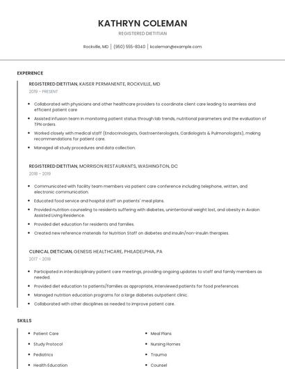Registered Dietitian Resume