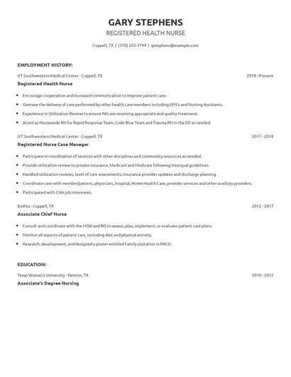 Registered Health Nurse Resume