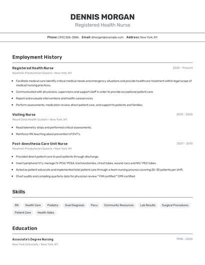 Registered Health Nurse Resume
