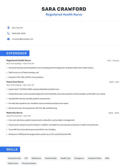 Registered Health Nurse Resume