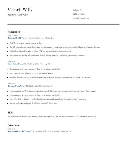 Registered Health Nurse Resume