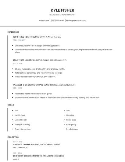 Registered Health Nurse Resume