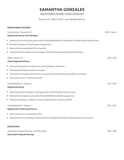 Registered Nurse Case Manager Resume
