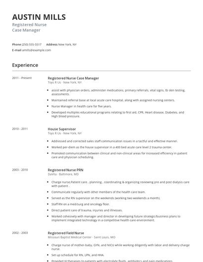 Registered Nurse Case Manager Resume
