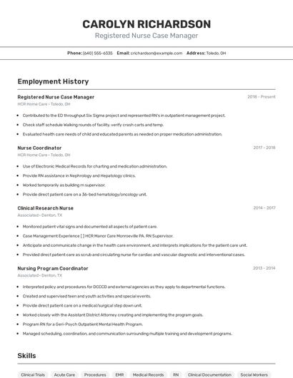 Registered Nurse Case Manager Resume