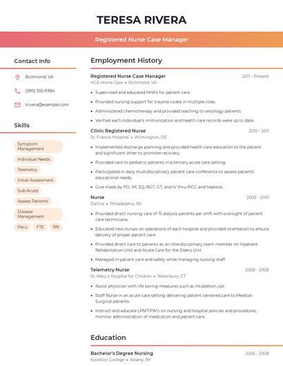 Registered Nurse Case Manager Resume