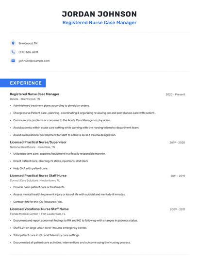 Registered Nurse Case Manager Resume