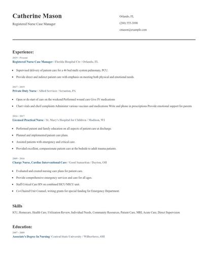 Registered Nurse Case Manager Resume