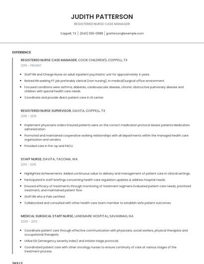 Registered Nurse Case Manager Resume