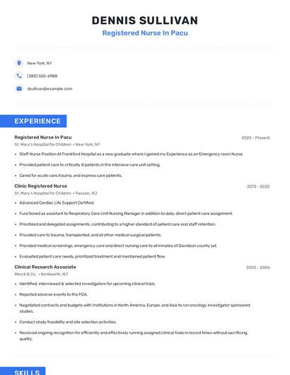 Registered Nurse In Pacu Resume
