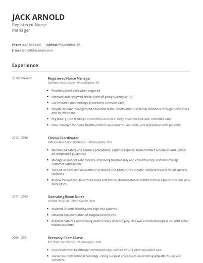 Registered Nurse Manager Resume