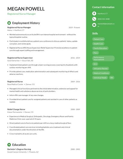 Registered Nurse Manager Resume