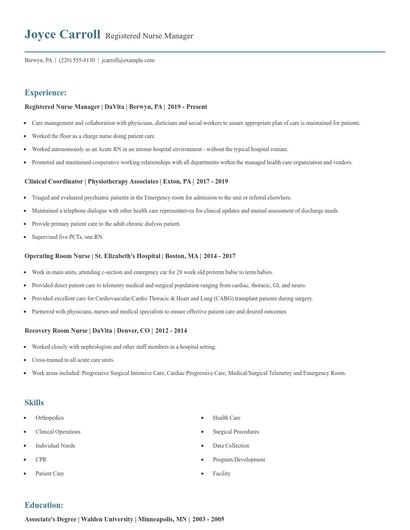 Registered Nurse Manager Resume
