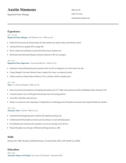 Registered Nurse Manager Resume