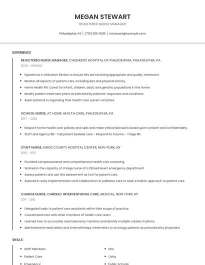 Registered Nurse Manager Resume