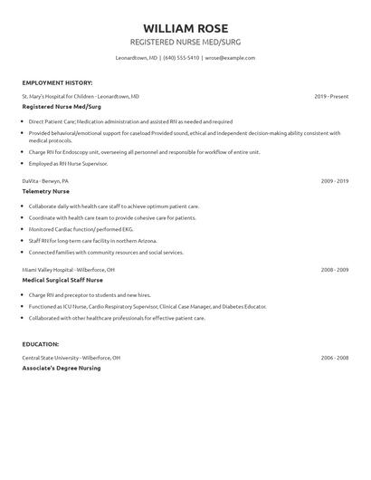 Registered Nurse Med/Surg Resume