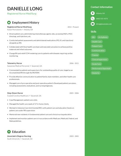 Registered Nurse Med/Surg Resume