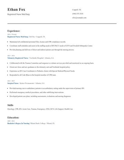 Registered Nurse Med/Surg Resume